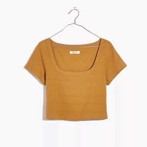 Madewell Westville Soft Square Scoop Neckline Crop Tee Top in Sahara Sand